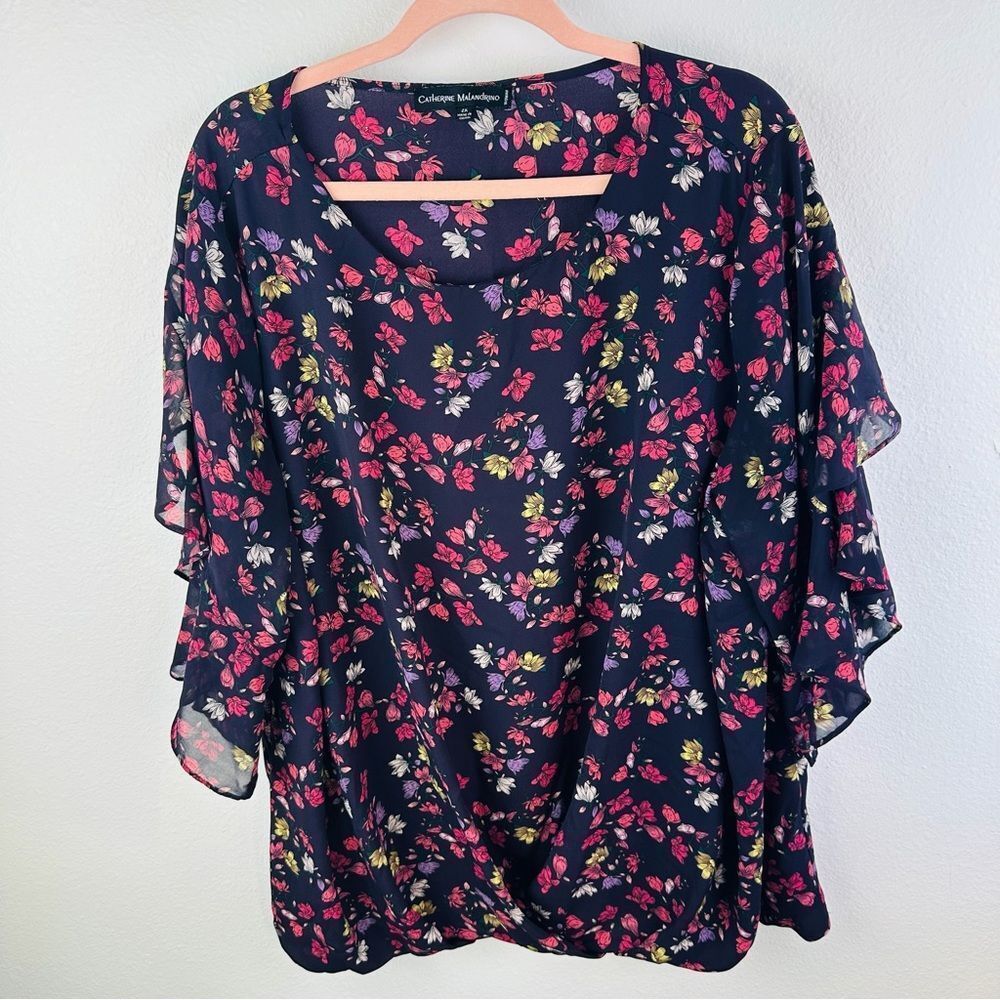 Catherine Malandrino Purple Floral Flutter Sleeve Blouse Size 2X